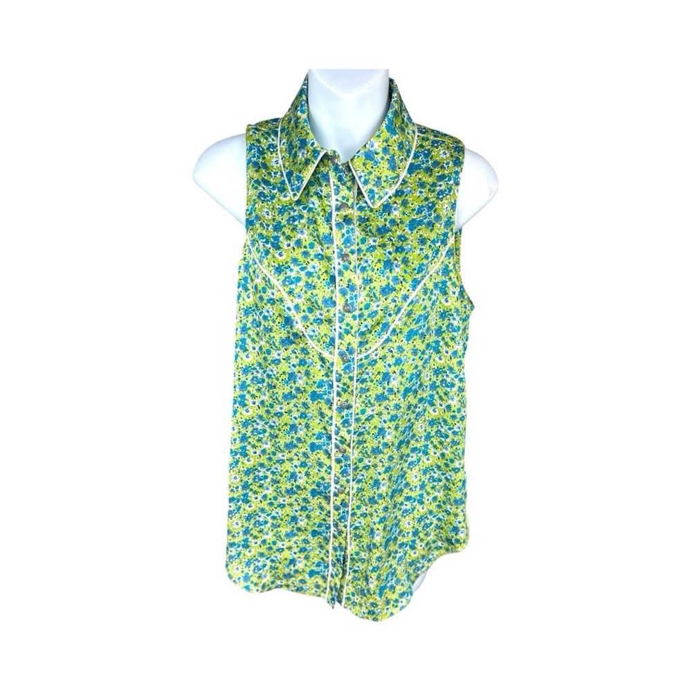 Cinq‎ a Sept Size Small the Leon Silk Green Sequin Pearl snap Button Down Blouse - Picture 3 of 11